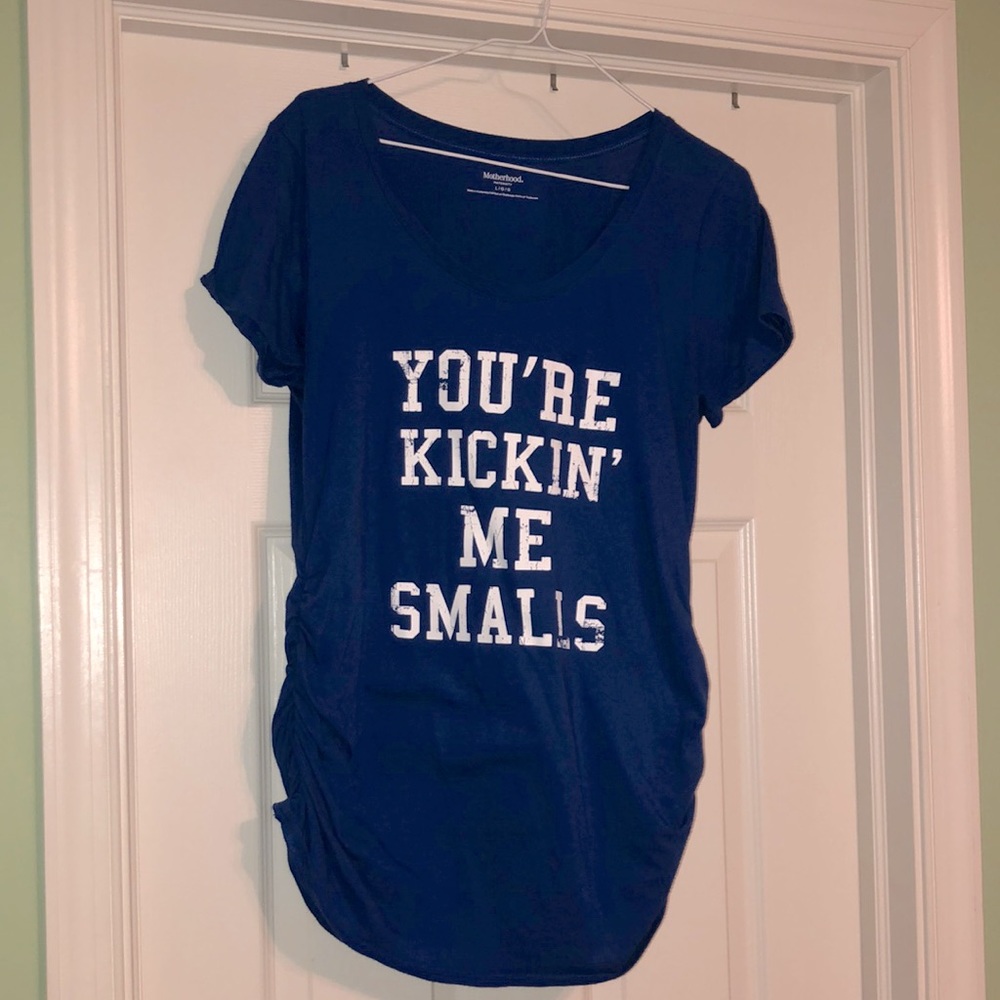 Motherhood Maternity Navy Blue Graphic Tee - "You're Kickin' Me Smalls"
